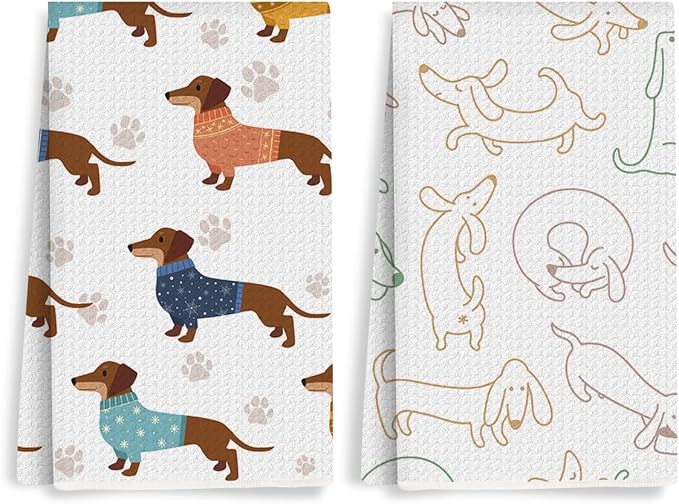 2PCS Cute Dachshund Kitchen Towels, Dog Mom Gifts by Unknown