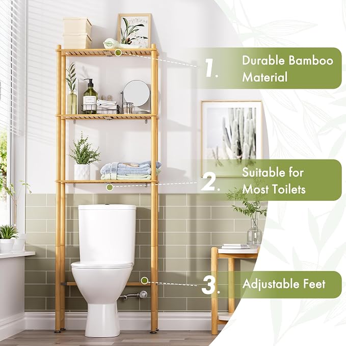 AmazerBath Over The Toilet Storage Bamboo, Bathroom Over Toilet Organizer Rack - Image 4