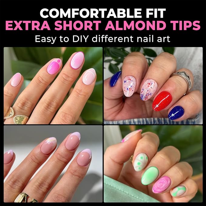 UNA GELLA Extra Short Almond Nail Tips Full Cover 216PCS Gel Nail Tips Short - Image 2