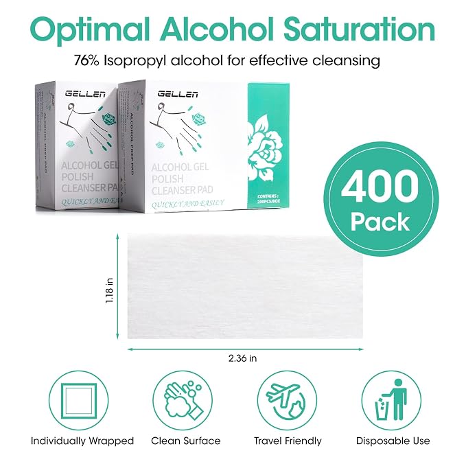 Gellen 400 Pack Nail Prep Cleanser Pads, Alcohol Pads - Image 2
