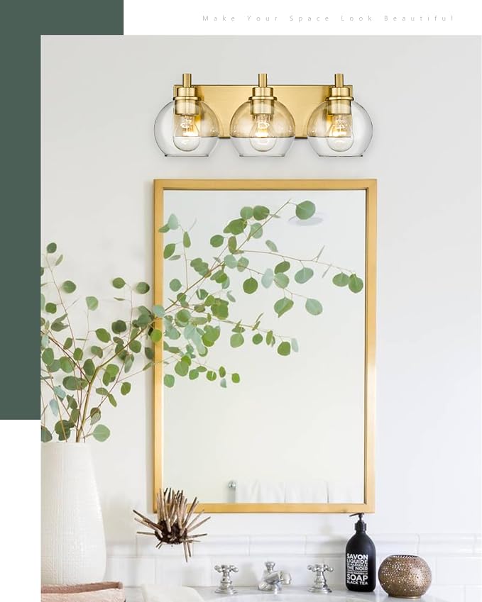 Bathroom Light Fixtures, 3-Light Brushed Gold Vanity Light, Modern Wall Sconces - Image 9