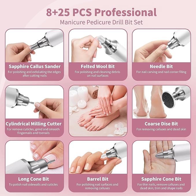 Electric Nail Drill Kit, Cordless Manicure Pedicure Kit - Image 5