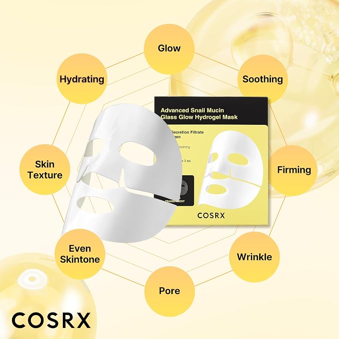 COSRX Advanced Snail Mucin Glass Glow Hydrogel Face Masks Skincare 3 EA - Image 5