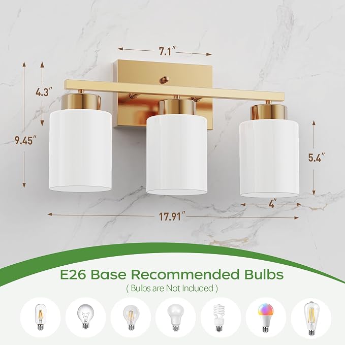 PARTPHONER 3-Light Brushed Gold Bathroom Light Fixtures, Modern Vanity Light - Image 2