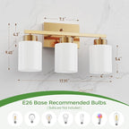 PARTPHONER 3-Light Brushed Gold Bathroom Light Fixtures, Modern Vanity Light - Image 2