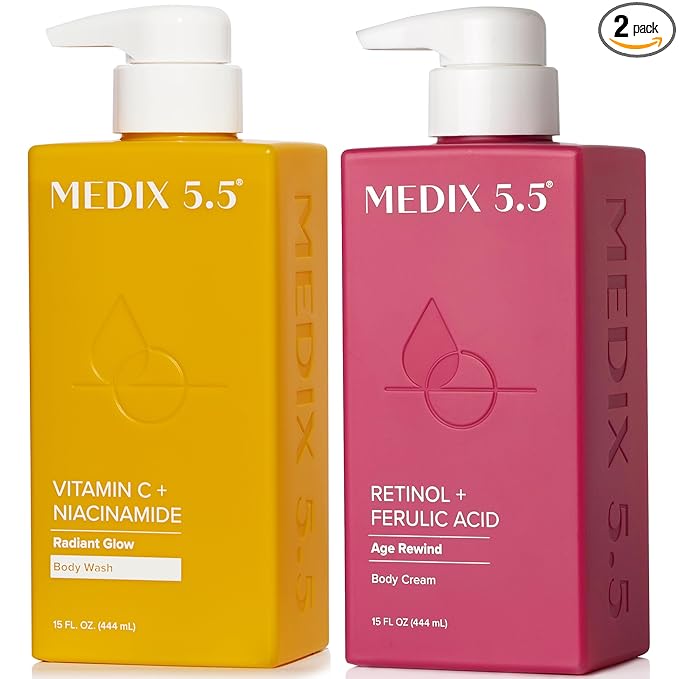MEDIX Vitamin C Body Wash + Retinol Body Lotion Crepey Skin Moisturizer 2PC Set by Medix55