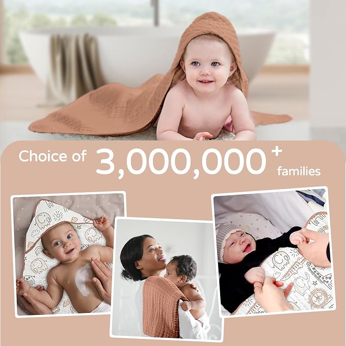 Yoofoss Hooded Baby Towels for Newborn 2 Pack 100% Muslin Organic Cotton Baby - Image 6