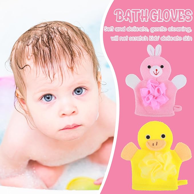 Bath Gloves Loofah for Kids, Cartoon Exfoliating Gloves, Cute Animal Washcloths - Image 5