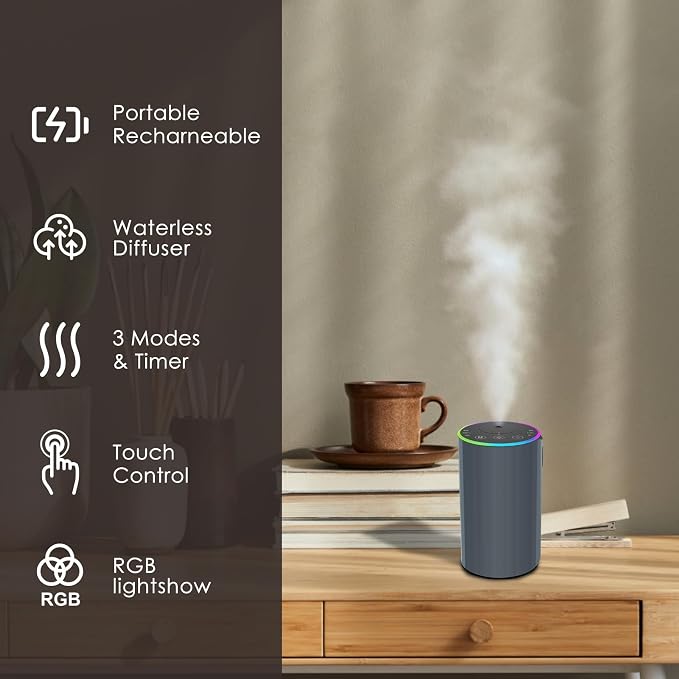 Waterless Essential Oil Diffuser, 7 Colors LED Light, Battery Powered Mini - Image 5