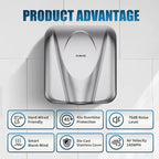 AIKE Elephant Power Commercial Hand Dryer High Speed Auto Warm Wind, Brushed - Image 5