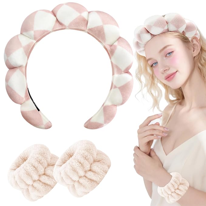 Zkptops Spa Headband for Washing Face Wristband Set Sponge Makeup Skincare - Image 8