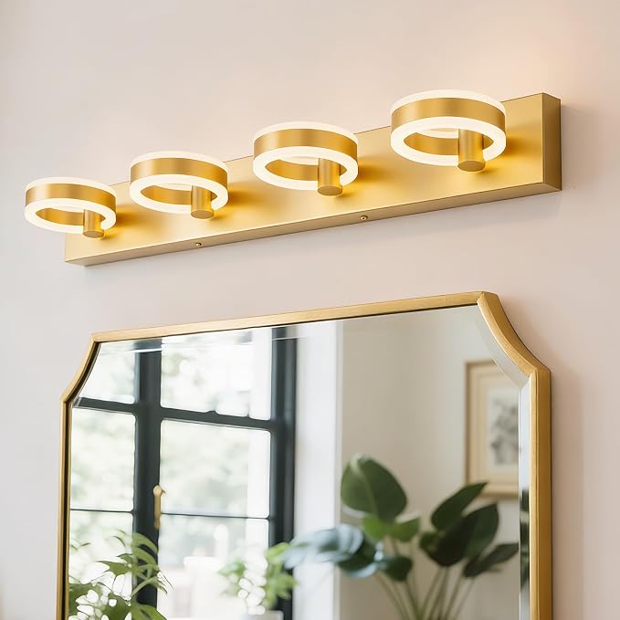 LED Bathroom Light Fixtures, 33inch Gold Vanity Lights, Modern 4 Light Acrylic by PHIXART