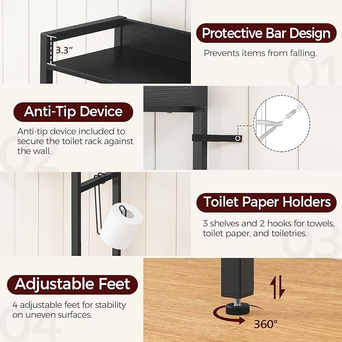 MAHANCRIS Over The Toilet Storage Rack, 3 Tier Bathroom Organizer Over Toilet - Image 5