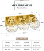 Bathroom Light Fixtures Over Mirror, 3-Light Brushed Gold Vanity Light - Image 2