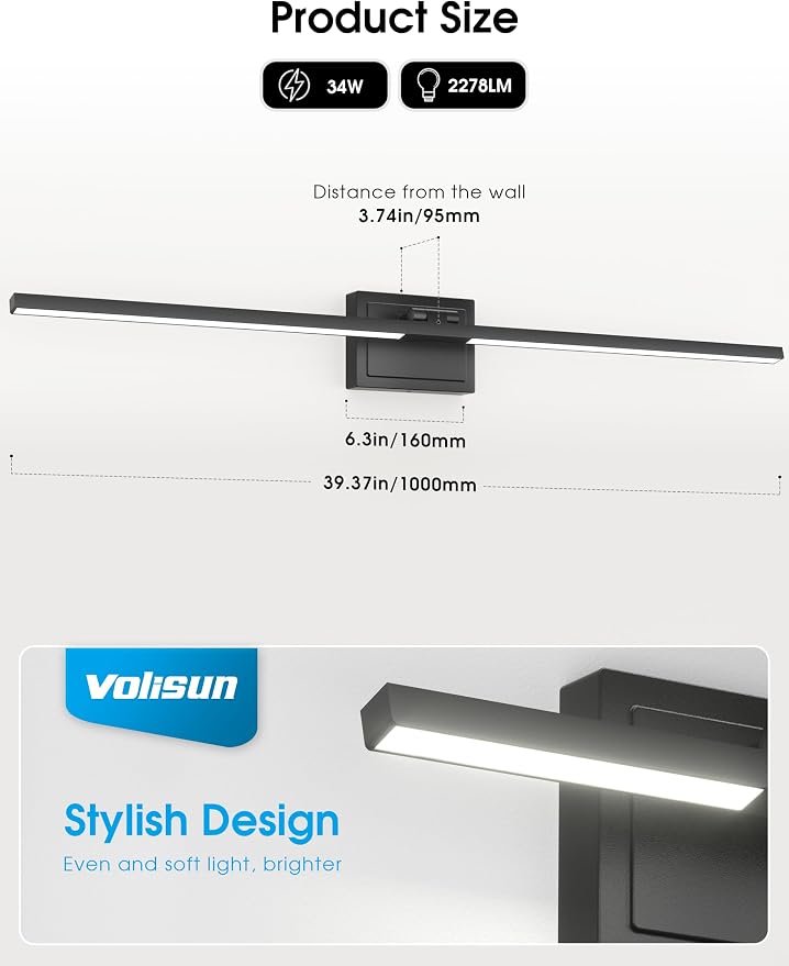 VOLISUN Bathroom Vanity Light 39.4 inch, 5CCT Dimmable, 34W LED Bathroom Light - Image 7