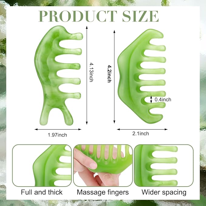 Geiserailie 2 Pcs Jade Combs Esthetician Supplies Massage Stone Hair Gua Sha - Image 2