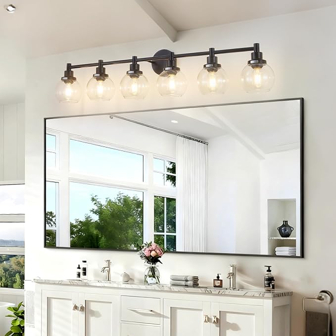 6-Light Bathroom Light Fixture Black Vanity Lights Over Mirror Modern Wall - Image 2