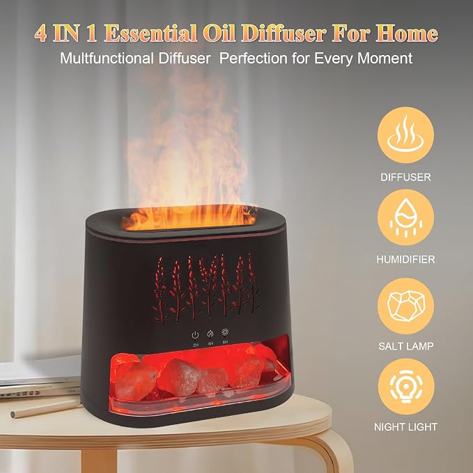 Fireplace Flame Diffuser & Himalayan Salt Lamp, 8 Colors Aromatherapy Diffuser - Image 2