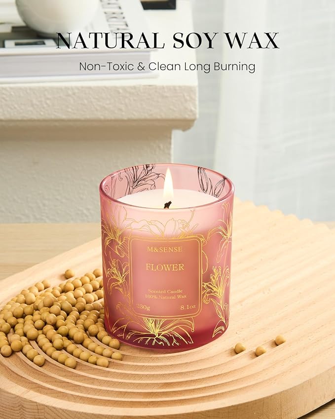 M&SENSE Floral Natural Soy Scented Candle, 7.8oz 42H Non-Toxic Aromatherapy - Image 2