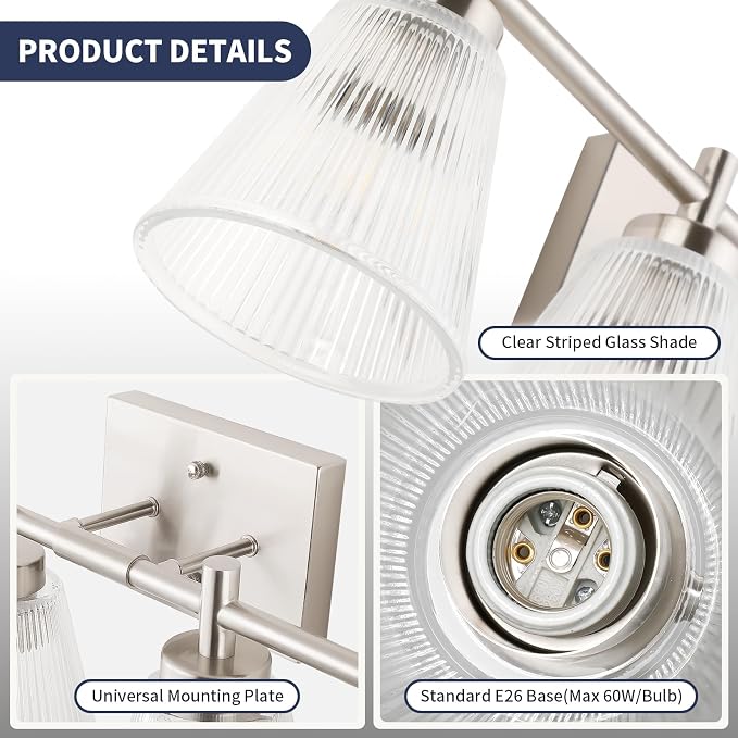 OCIOC 4-Light Vanity light fixtures, Brushed Nickel Vanity lights over mirror - Image 5