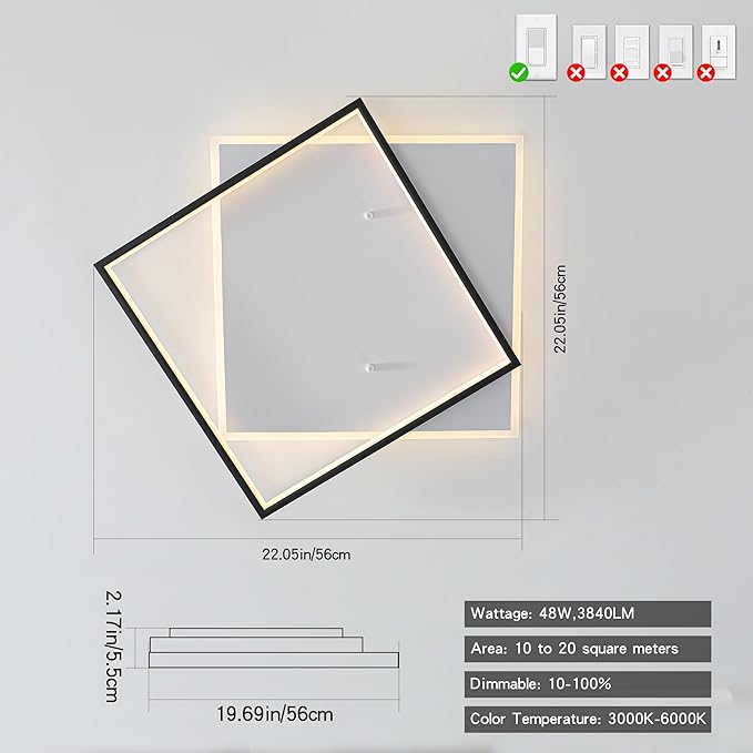 Shine LUEST Black Modern LED Bedroom Ceiling Light Dimmable Flush Mount Ceiling - Image 5