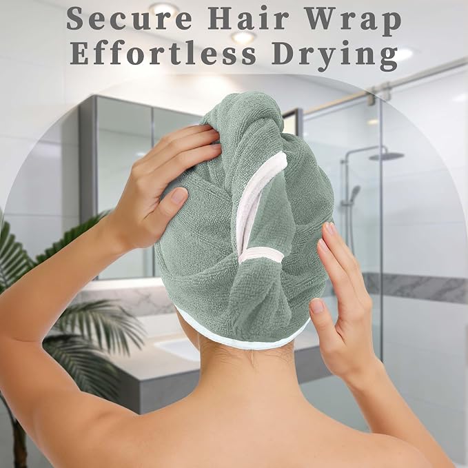 VOOVA & MOVAS Light Gray & White Microfiber Hair Towel Wrap - Image 6