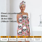 Bath Wrap Set with Hair Turban, Gothic Floral Pattern, Skull and Daisy Print - Image 3
