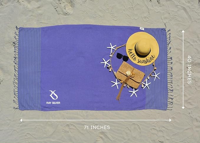 RAY SILVER Turkish Beach Towel – 100% Turkish Cotton 40"x71" Quick Dry - Image 6