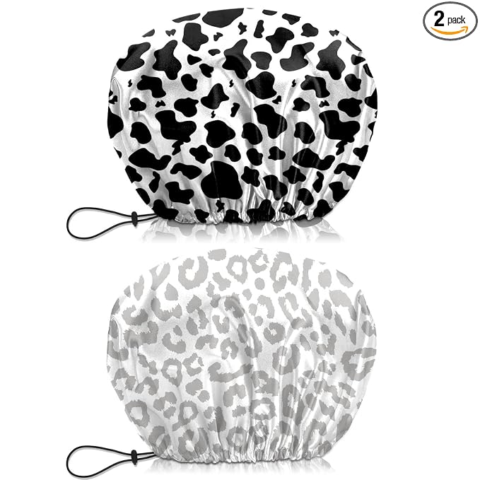 2 PCS Shower Cap Waterproof Double Layer Elastic Adjustable Reusable Hair Bath by BHAHB