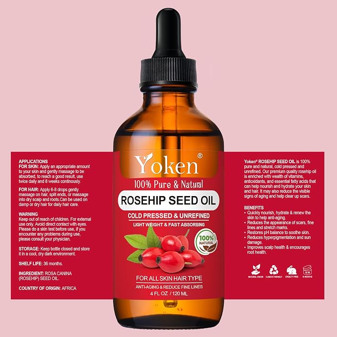 Yoken Rosehip Seed Oil for Face, 100% Pure and Natural Cold Pressed Unrefined - Image 7