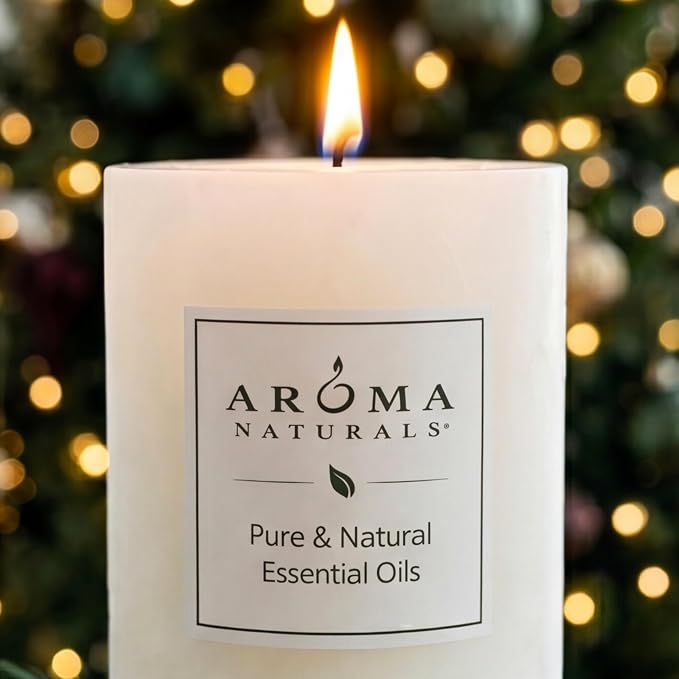Aroma Naturals Holiday Essential Oil Vanilla & Peppermint Scented Pillar Candle - Image 6