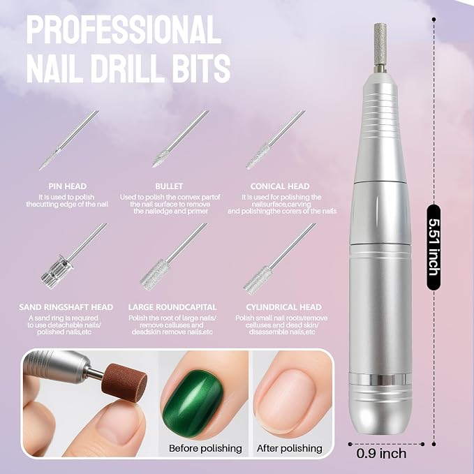 Droyek Electric Nail Drill Portable Nail Drill Professional 45000 RPM 6 Salon - Image 5