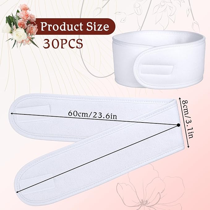 30 Pcs White Spa Headband, 23.6 x 3.3 Inch Soft Facial Headband Esthetician - Image 2