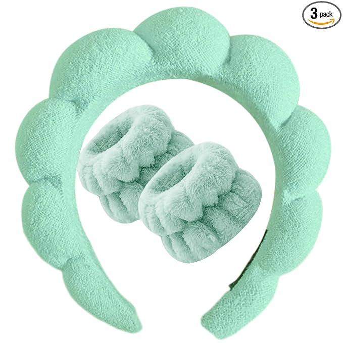 Beleki Spa Headband for Washing Face Wristband Set Makeup Skincare Face Washing by Beleki