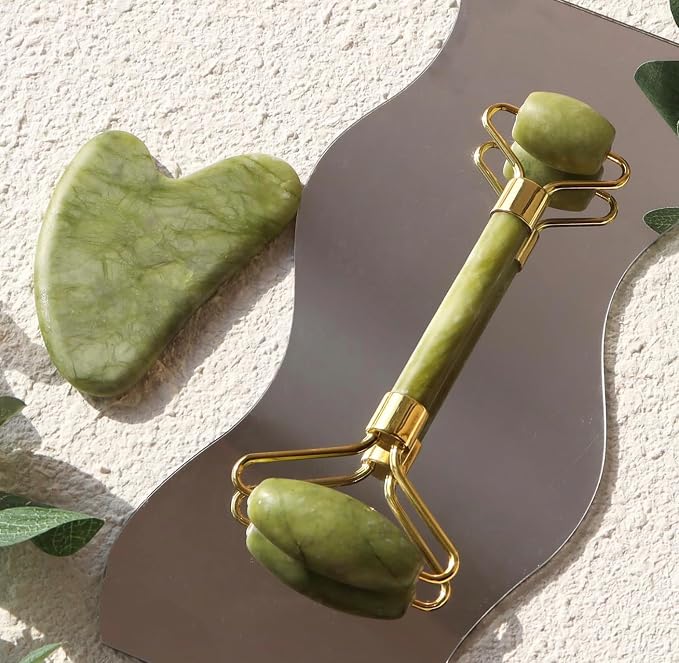 Premium Jade Roller with Gua Sha Set, Natural Green Jade Stone, Face Massage - Image 8