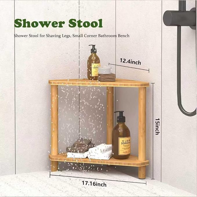 Bamboo 2-Tier Corner Shower Organizer, Waterproof Standing Shower Caddy Storage - Image 3