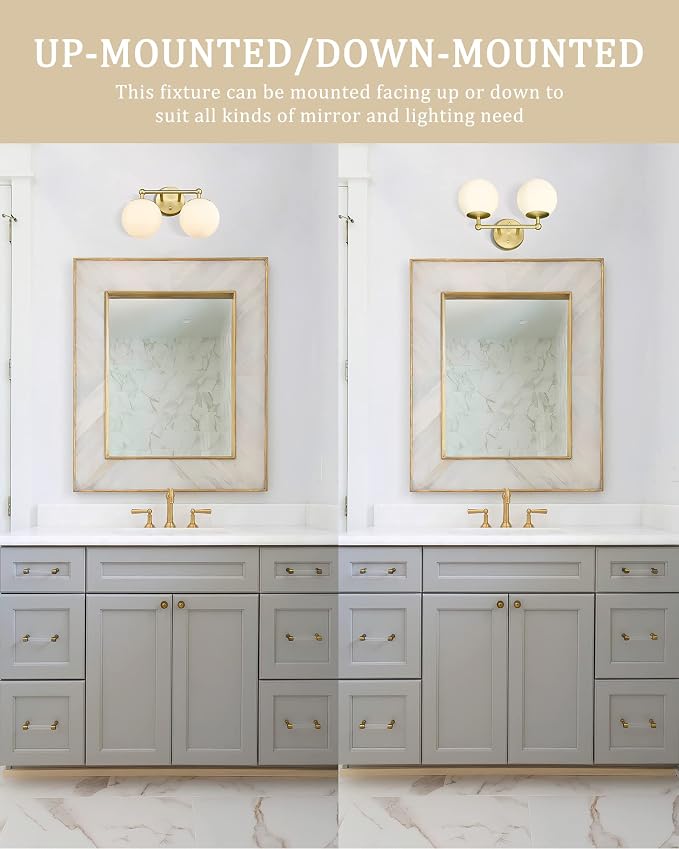 AKEZON Gold Bathroom Light Fixtures, 2-Light Vanity Lights Over Mirror Wall - Image 4