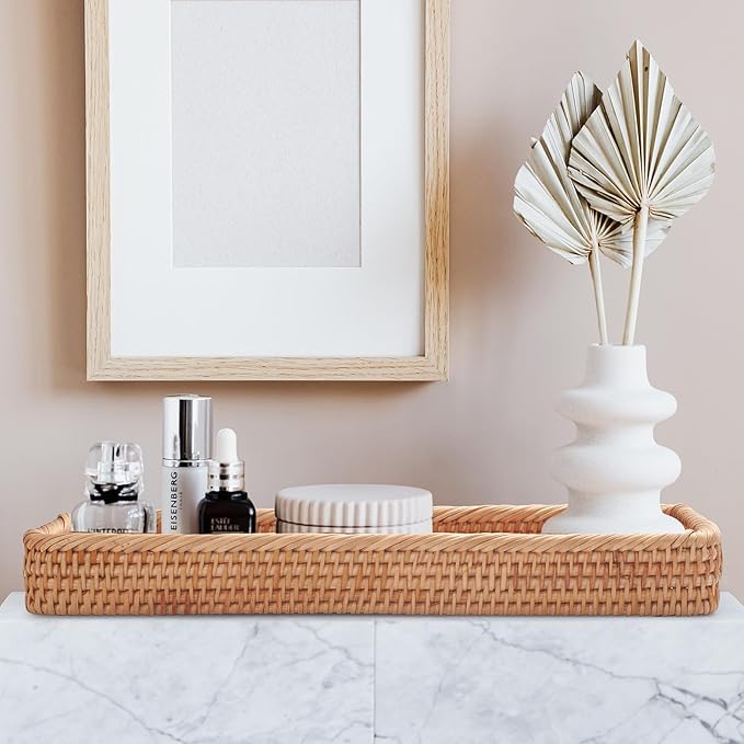 Rattan Bathroom Vanity Trays Toilet Tank Baskets Long Narrow Hand Towel Storage - Image 7