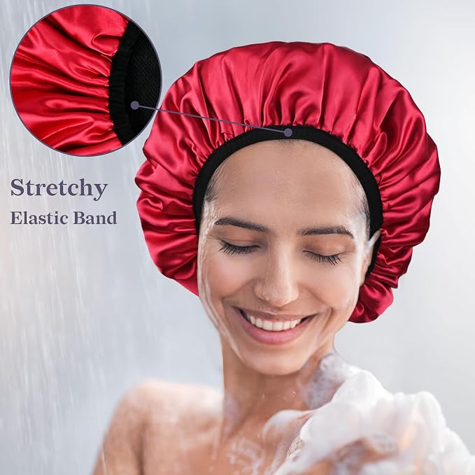 Three-Layer Terry Cloth Lined Satin Shower Cap, - Image 6