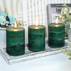 Fir Pine Scented Pillar Candles 3x4 Inch Dark Green 3-Layered Handcraft Holiday - Image 8