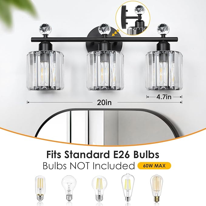 Modern 3 Light Crystal Vanity Light, Crystal Bathroom Light Fixtures, Compatible - Image 3