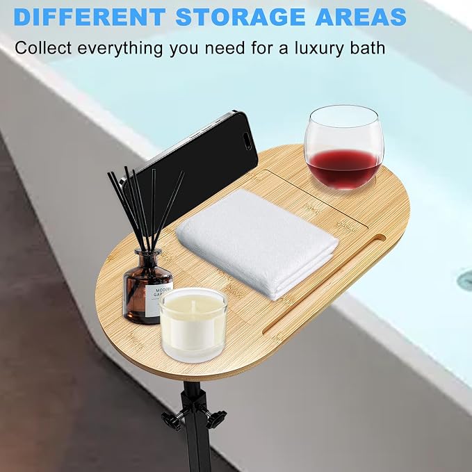3 Layer Bath Tub Tray Table Liftable Freestanding Bamboo Bath Tray Caddy - Image 5