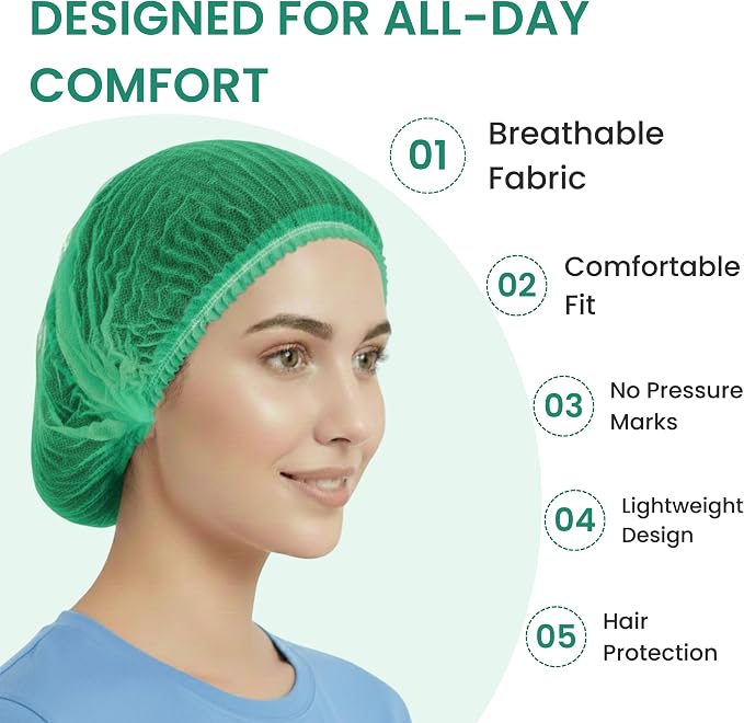Disposable Bouffant Caps 21 Inch Non Woven Hair Net Elastic Head Cover - Image 4