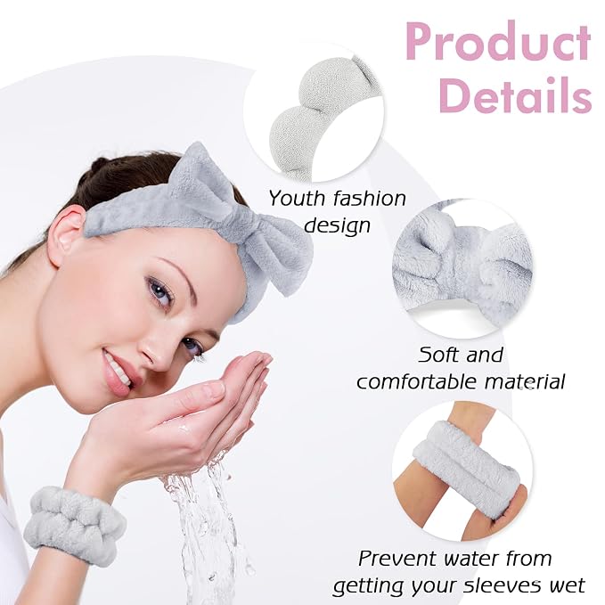 Zkptops 6Pcs Spa Headband for Washing Face Wristbands Set Women Bubble Makeup - Image 3