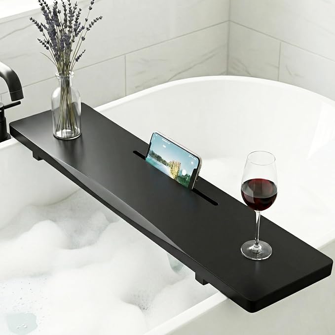 Elegant Black Bamboo Bathtub Tray Caddy by QoQoLiLi