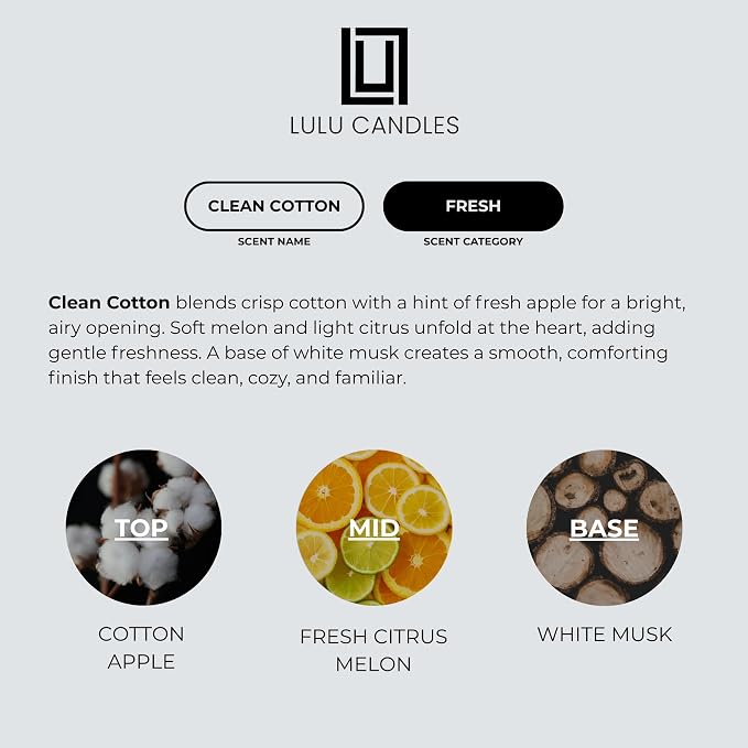 Lulu Candles | Clean Cotton | Luxury Scented Soy Jar Candle | Hand Poured in - Image 4