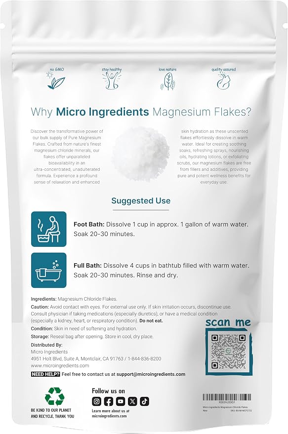 Micro Ingredients Magnesium Flakes, 6lbs | Great Alternative to Epsom Salt - Image 2