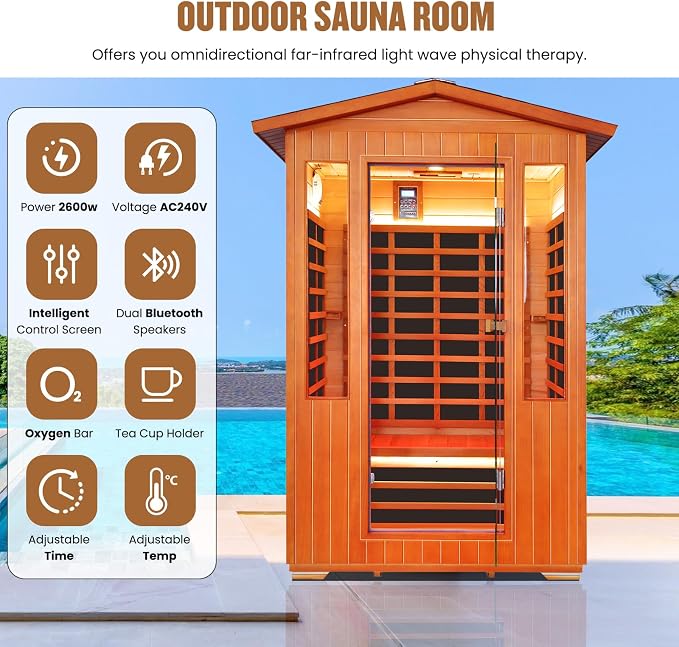 Outdoor Sauna 2 Person Sauna Infrared Saunas Dry Sauna Room Red Cedar and - Image 3