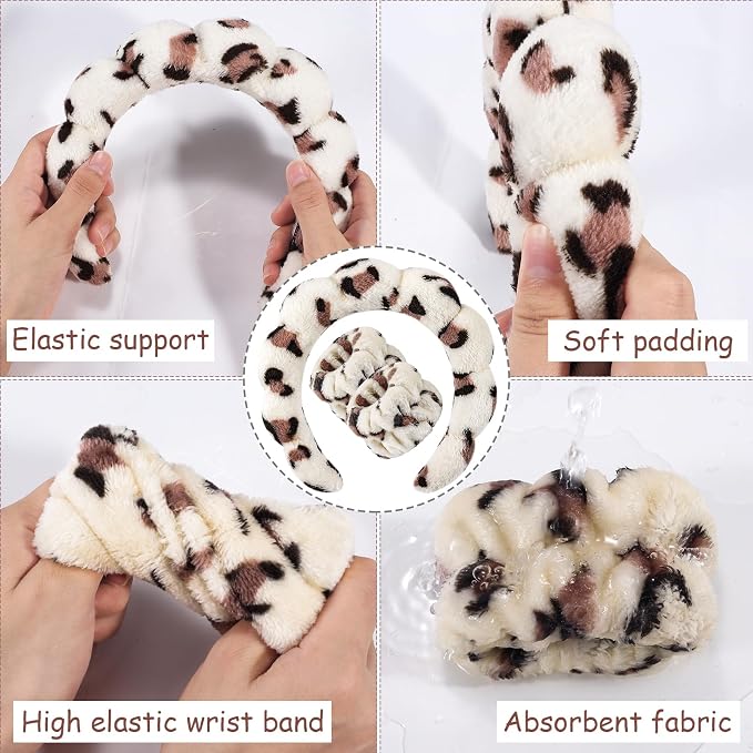 Zkptops Spa Headband for Washing Face Wristband Set Sponge Makeup Skincare - Image 5