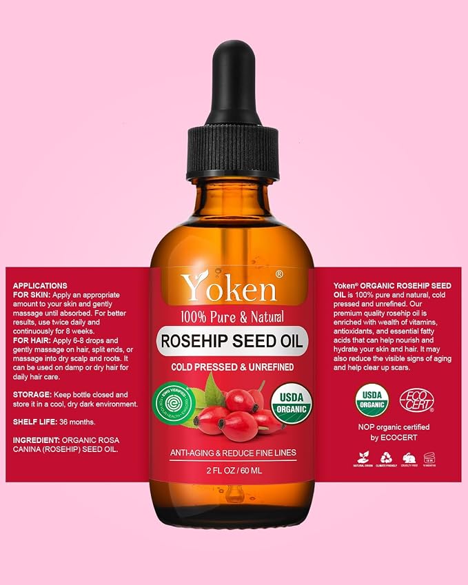 Yoken Organic Rosehip Seed Oil for Face, 100% Pure and Natural Cold Pressed - Image 7